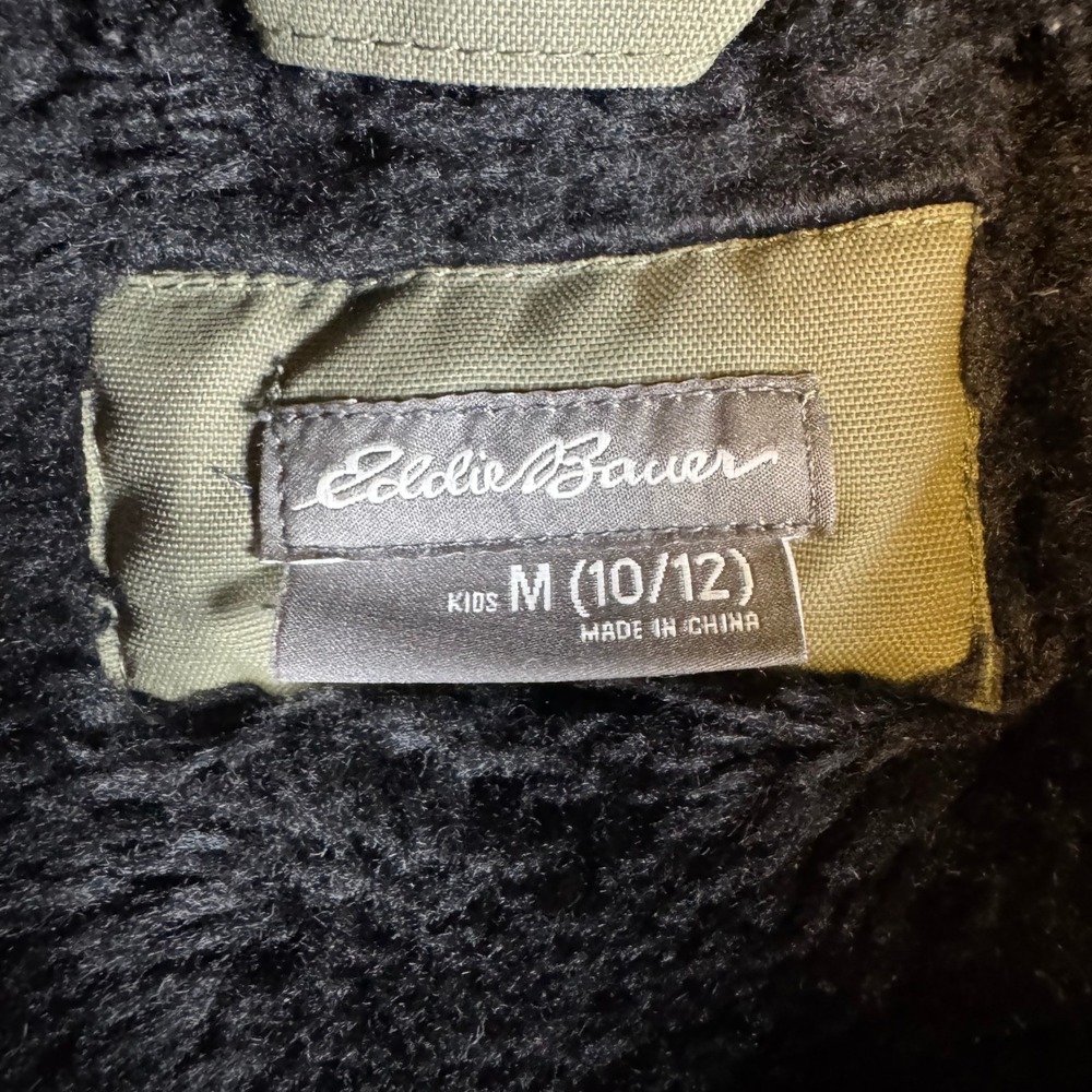 Eddie Bauer Superior Down Parka Boys M 10/12 Olive Green Faux Fur Hood Coat - Picture 4 of 10